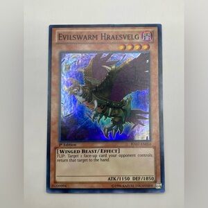 YU-GI-OH! Evilswarm Hraesvelg Trading Card; 1st Edition; HA07-EN016; SUPER RARE.